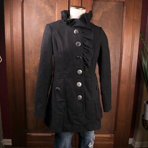 CC COUTURE Women's Black Victorian Button Down Jacket with Ruffle Neck Size M